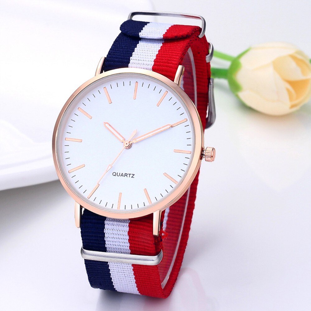 Drapeau En Nylon Bracelet Montre Femmes style Simple or boîtier quartz montres hommes unisexe montre-bracelet décontracté zegarki damassé reloje: 1G