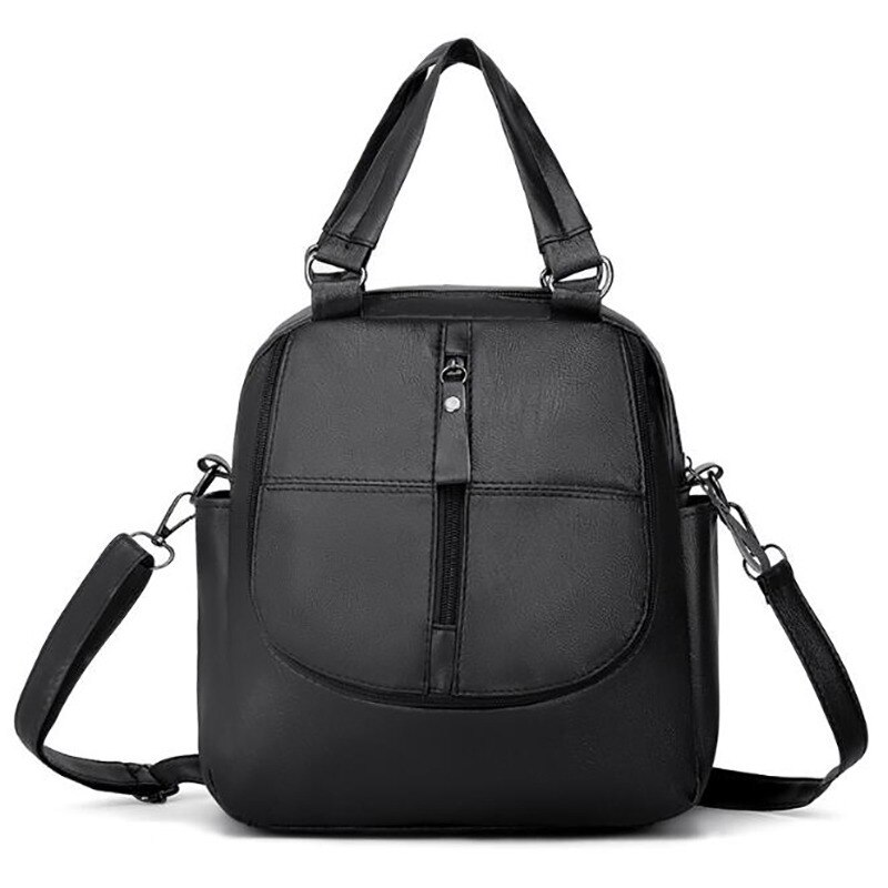 Multifunctional Black Red Women Backpacks Shoulder Crossbody Bags for Girl Bookbags Solid Small Schoolbags Travel Bag: black2