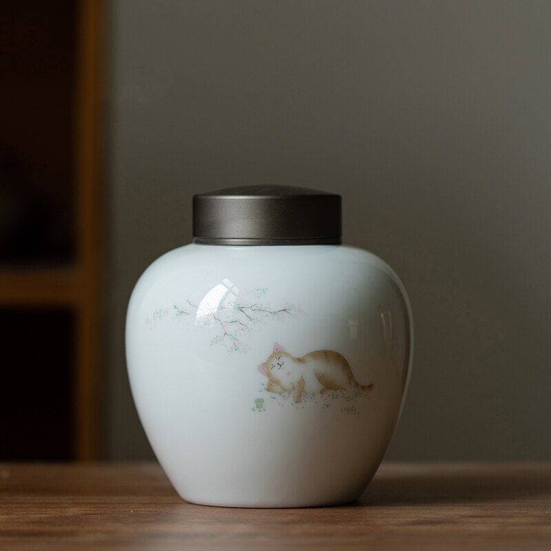 Luwu keramiske tebeholdere søde kat tebeholdere til opbevaring af te eller mad