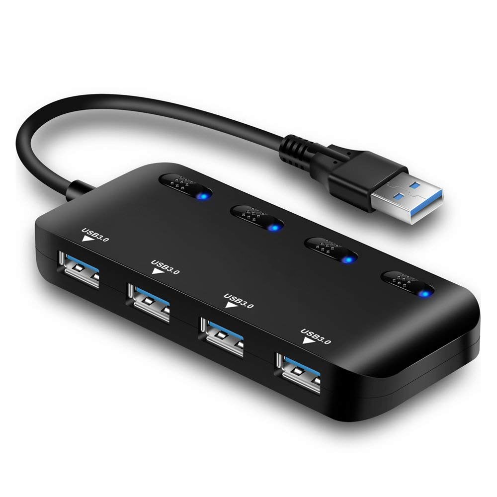 Ultra Slim 4-Port Usb 3.0 Data Hub Splitter Met Individuele Op/Off Led Power Schakelaars Compatibel Met windows, mac, Linux Os
