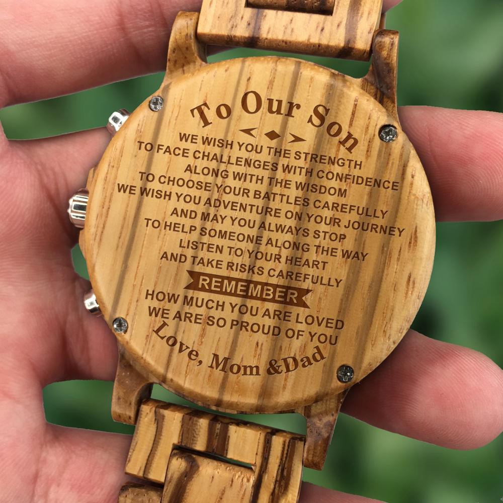 Sorpresa para el hijo, reloj deportivo de lujo tallado de madera, de cumpleaños de Graduación
