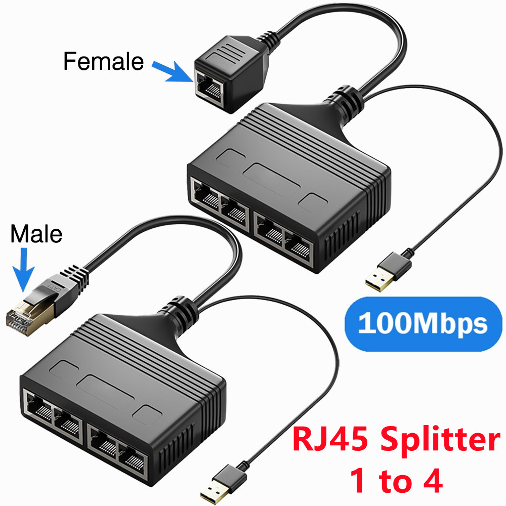 1 to 4 nettverk  rj45 splitter nettverkskabel splitterforlengeradapter kontakt fire enheter deler internett samtidig: Hvit / 1.8m