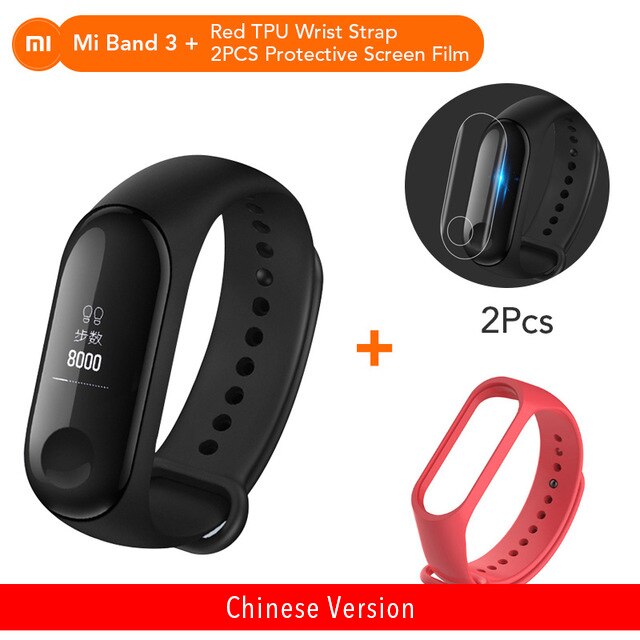 Originale Xiaomi Mi banda 3 Monitor di Frequenza Cardiaca di Bluetooth 4.2 Xaomi di Sport Intelligente Braccialetto OLED Miband 3 Smartband: Add Red Strap