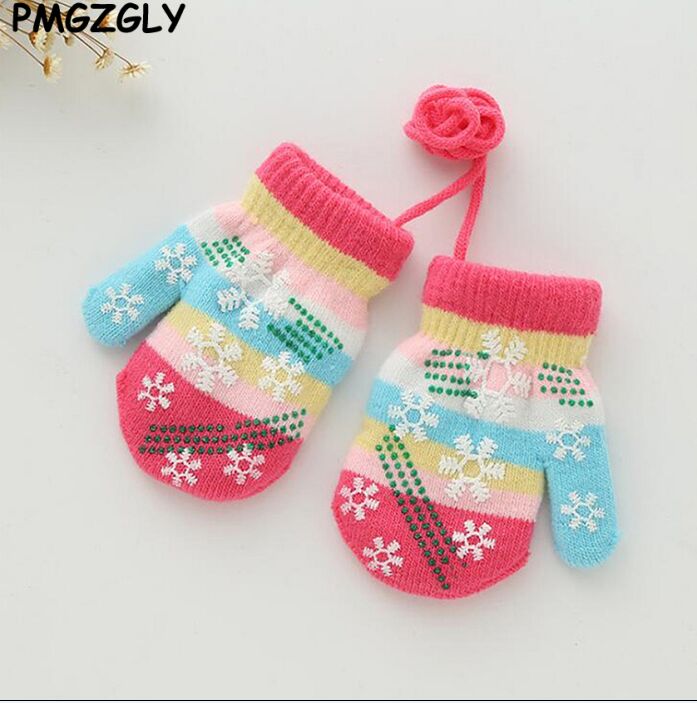 Kinderen Handschoenen Herfst Winter Kinderen Warme Handschoenen Jongens Meisjes Zachte Wanten Snowflake Streep Producten Baby Accessoires Handschoenen: Pink / 19-24 months