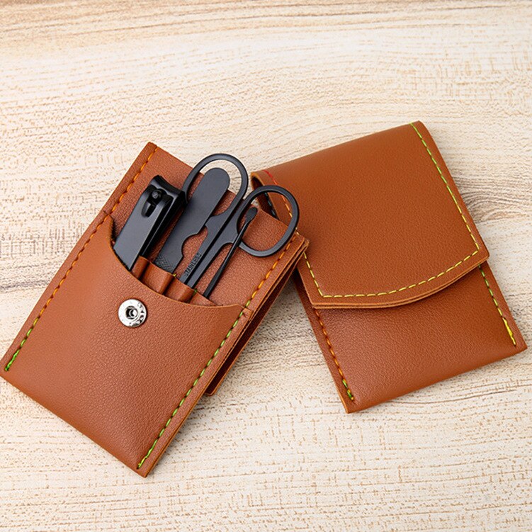 Nail Clippers Suit 4/12/16Pieces Nail Clippers Nail Scissors Fold Bag-Beauty Manicure Nail File Tool: 4 pcs Black Coffee