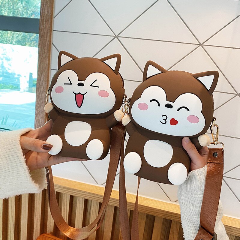 Silicone messenger bag female cartoon cute monkey mobile phone bag women shoulder bag