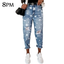 Women Boyfriend Jeans Ripped Cute Distressed Jeans Skinny Jeans With Hole Drape Star Print America Streetwear Jeans ouc1388
