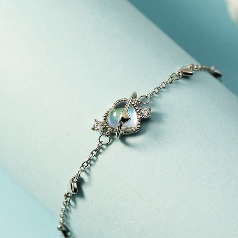 925 Sterling Zilveren Maansteen Hart Charm Armband Voor Vrouwen Meisjes Vriendin Bruiloft Verjaardag Sieraden SL472