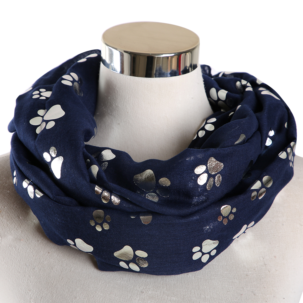 FOXMOTHER Neue Blau Grau Weiß Farbe Folie Splitter Katze Hund Pfote Schal Snood Ring Unendlichkeit Schal Frauen Damen