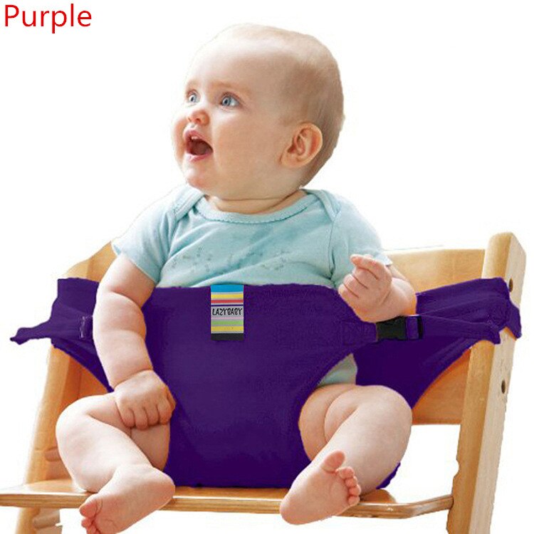 Ren bomuld baby spisestol sikkerhedssele, bærbart sæde frokost stol sæde stretch wrap fodring stol sele faste stropper: Lilla