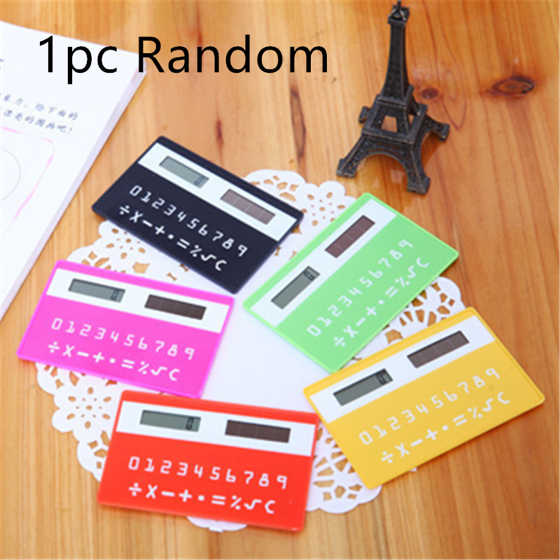 Portable Stationery Calculator Mini Handheld Ultra-thin Card Calculator Solar Power Small Slim Student Pocket Cute Calculator: 1pc Random