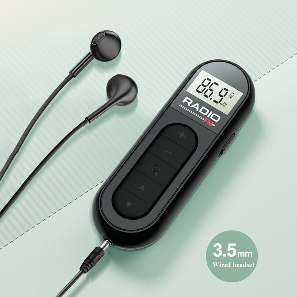 Mini fm walkman-radio 300 mah uppladdningsbar bärbar radio lcd digital bakgrundsbelysning stereoljud bältesklämma för jogging promenader