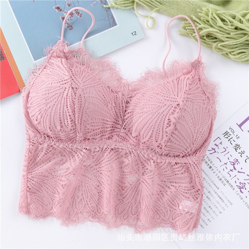 Blonde bh bandeau top til kvinder strop tank bralette sexet lingeri kvindelig trådløst undertøj dame blonde polstret camisole crop top: Lyserød