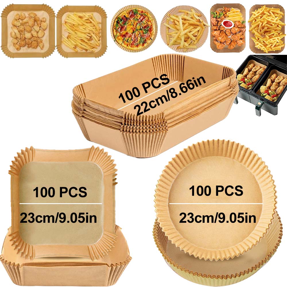 Revêtement en papier de cuisson jetable pour friteuse à air rectangulaire, plateau en papier d'huile de silicone antiadhésif de alimentaire, four à micro-ondes, cuiseur de cuisine