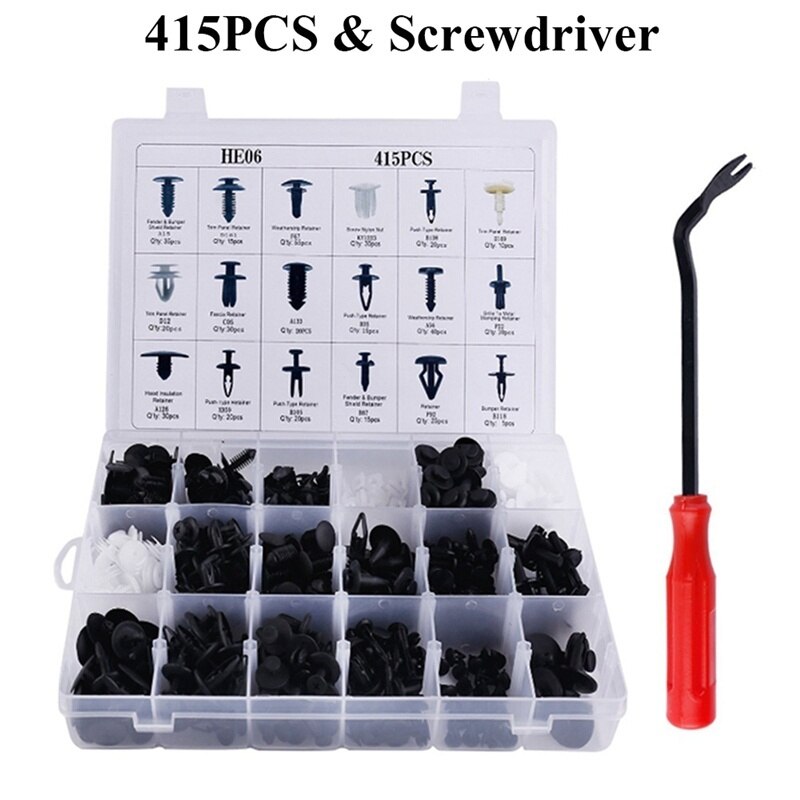 Besper 50-650 Pcs Auto Fastener Clip Mixed Car Body Push Retainer Pin Rivet Bumper Door Trim Panel Retainer Fastener Kit: 415 Pcs with Tool