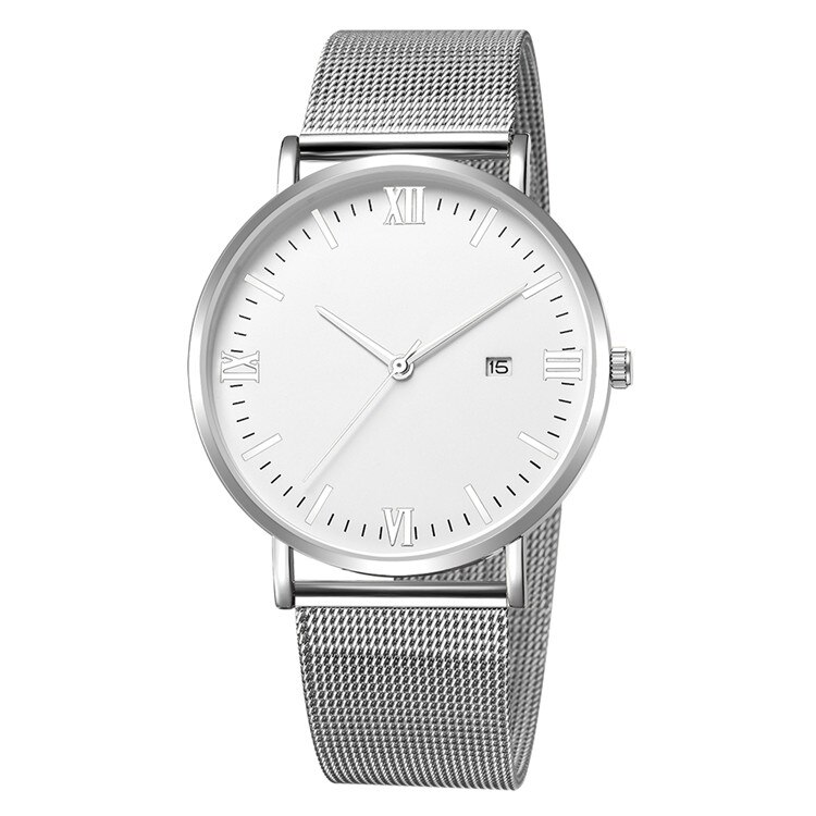 Relogio Masculino moda Roman cyfrowe zegarki męskie Top marka kwarcowy siatka ze stali nierdzewnej zegarek na rękę z paskiem, bransoletą erkek kol saati: silver white