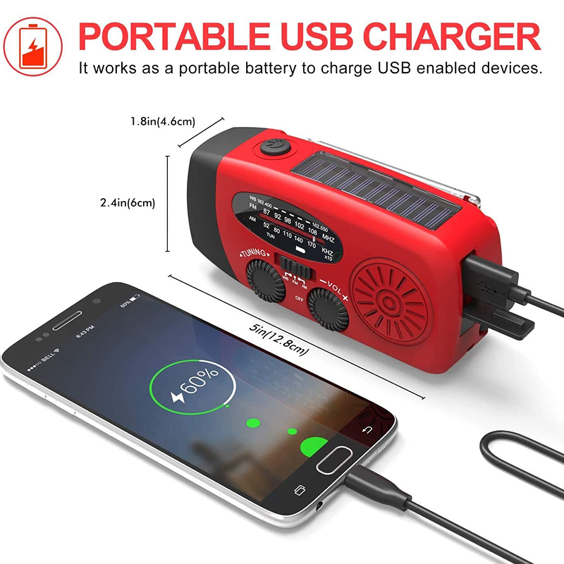 Radio portatile a manovella di emergenza AM/FM/NOAA multifunzionale Radio meteorologica Power Bank Ricarica solare con torcia a LED