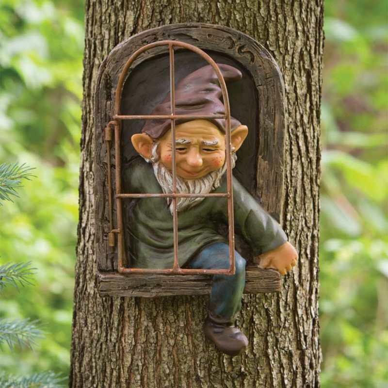 Statue d'elfe pour porte, fenêtre, arbre, jardin coquin, Gnome, décor d'arbre pour extérieur, intérieur, Patio, cour, pelouse, ornement,