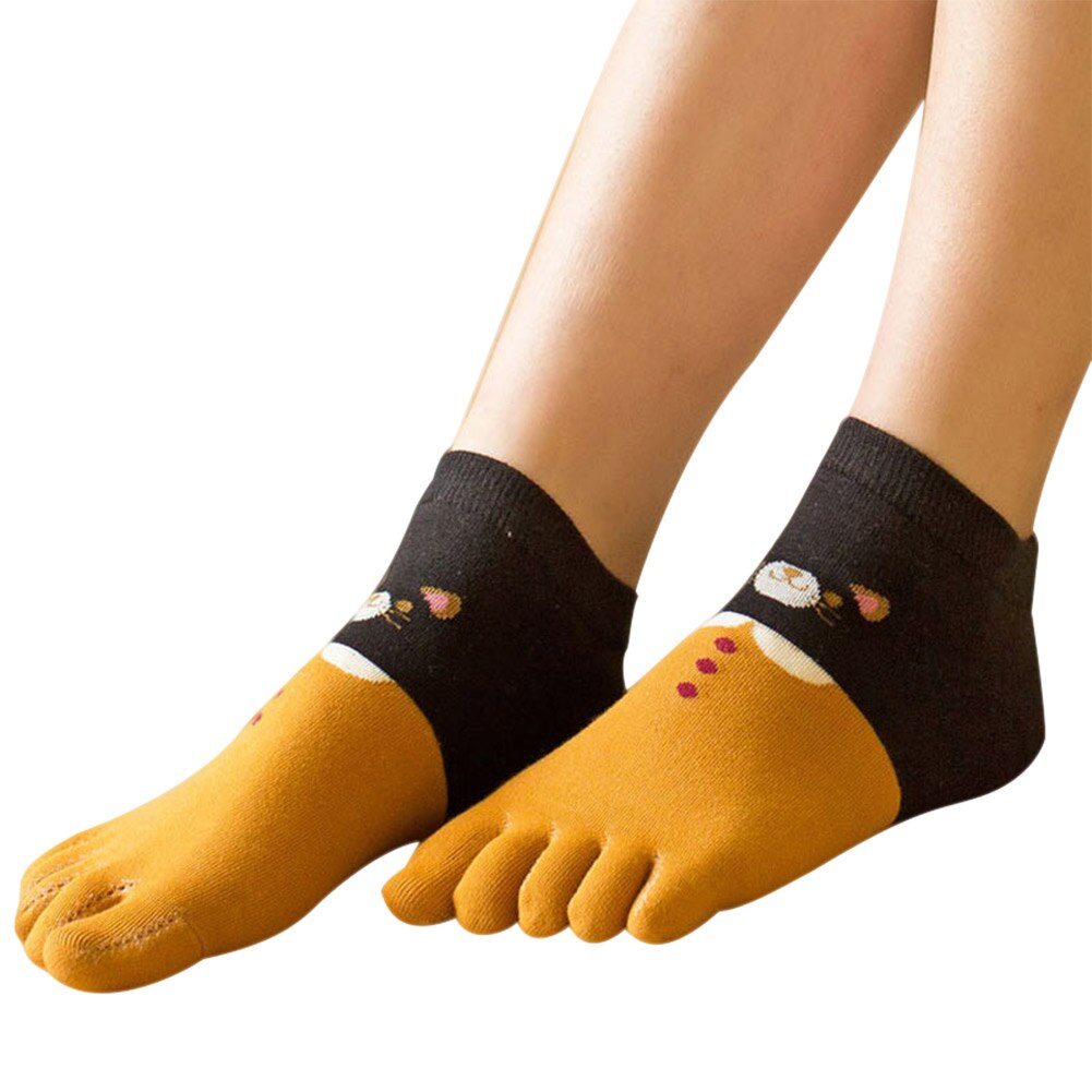 1 Paar Vrouwen Meisjes Zachte Cartoon Kat Sokken Vijf Vinger Tenen Katoen Herfst Winter Warme Sokken N66: YELLOW