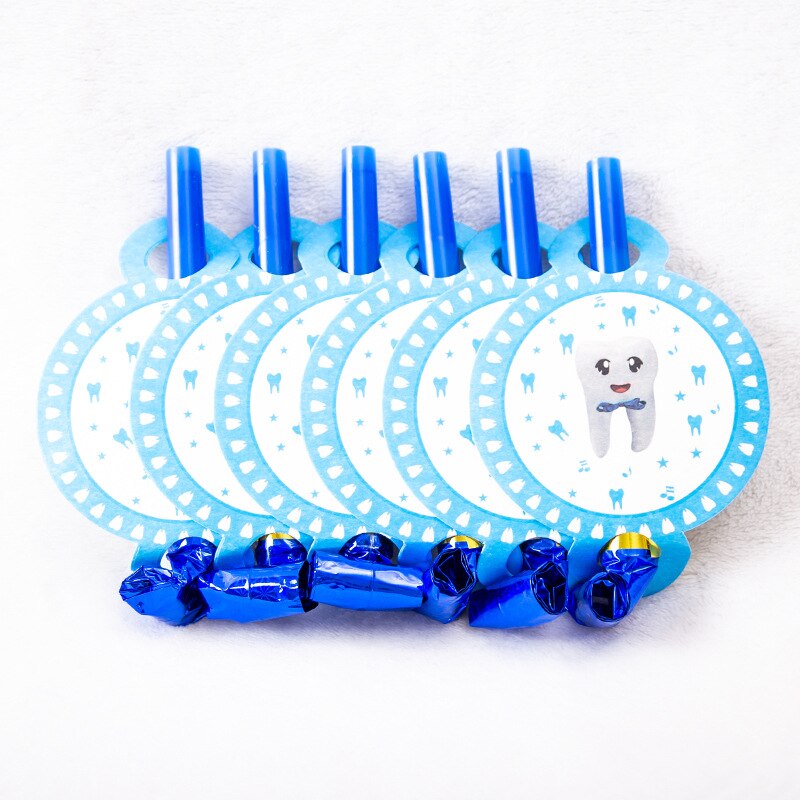 Blå min första tand tema fest dekoration porslin papper kopp tallrik servetter baby shower ballonger pojke födelsedagsfest tillbehör: Utblåsning 6 st