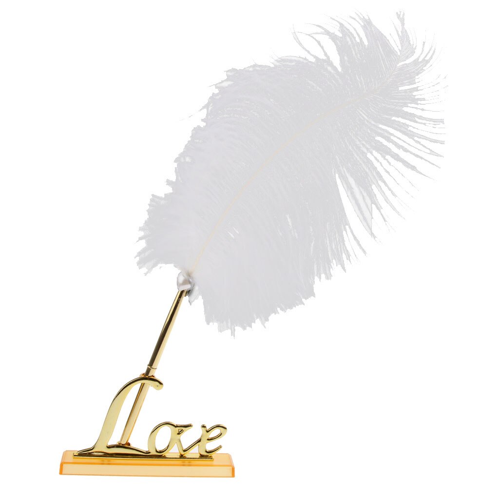 Mode Witte Veer Pen Ondertekening Gold Tone Liefde Woorden Bruiloft Handtekening Pen W/Houder