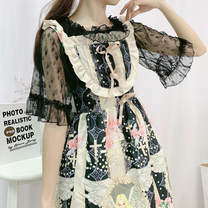 Sommer blød søster lolita top jsk kjole lolita med flæsede trompetærmer knop silke gaze bluse top
