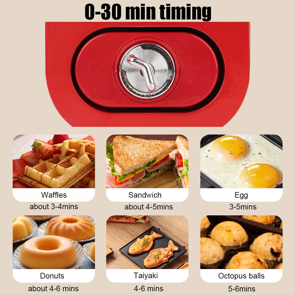 Electric Mini Breakfast Machine Sandwich Waffle Maker Timed Baking Multifunction Takoyaki Pancake Maker