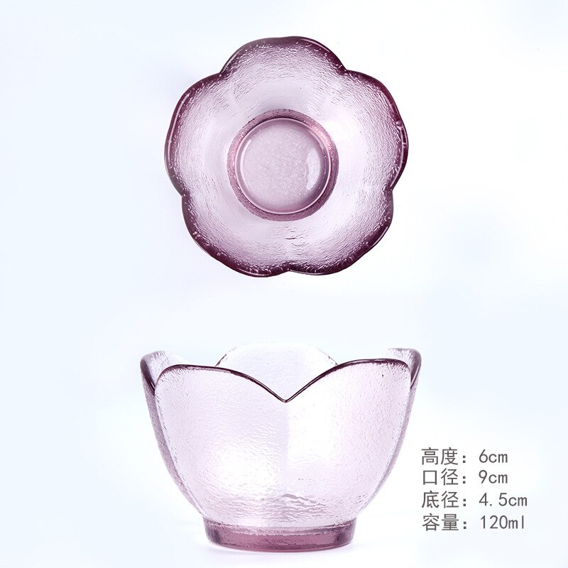 Japanese Sakura Small Plate Transparent Pink Purple Glass Seasoning Plate Hammered Five-petal Plate Rose Bowl Tableware: B 9x9x6cm