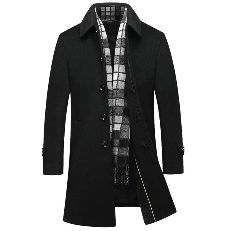 Brand Long Wool Coat Men Pea Coat Jacket Wool Blends Slim Cotton Winter Jackets Mens Woolen Overcoat abrigo hombre