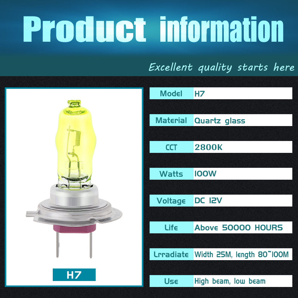 2 uds 3000LM 100W bombilla halógena para coche lámpara HOD 2800K luz amarilla faro delantero H1/H3/H4/H7/880/881/9005/9006: changeable