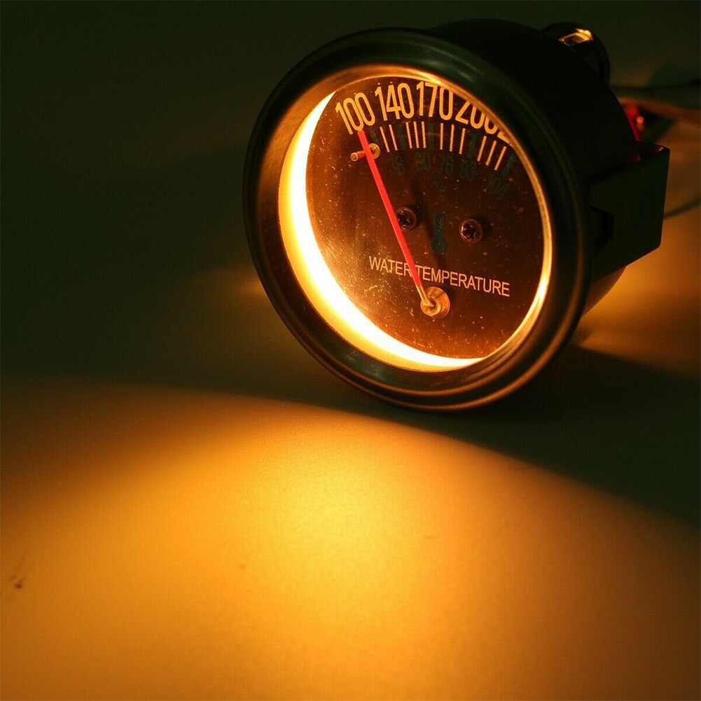 Universal Engine Yellow Light Auto Water Temperature Gauge DC 12V Pointer Meter Round 38-104℃ Mechanical 52mm Car Instrument