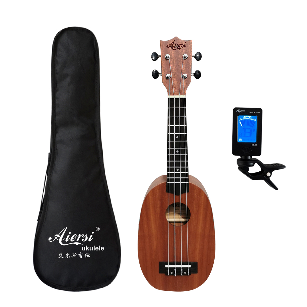 Full Pack 21 Inch Ukelele Mahonie Soprano Ukelele Gitaar Muzikale Gaven Instrument 4 String Hawaiian Mini Guitarra: Pineapple  bag tuner