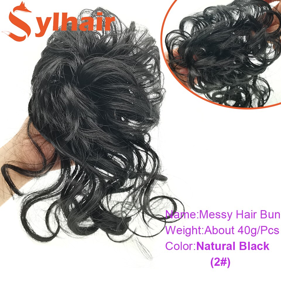 Sylhai-moño de pelo rizado sintético para mujer, moño marrón desordenado con cuerda elástica para el cabello, banda de goma, extensiones de cabello: 2