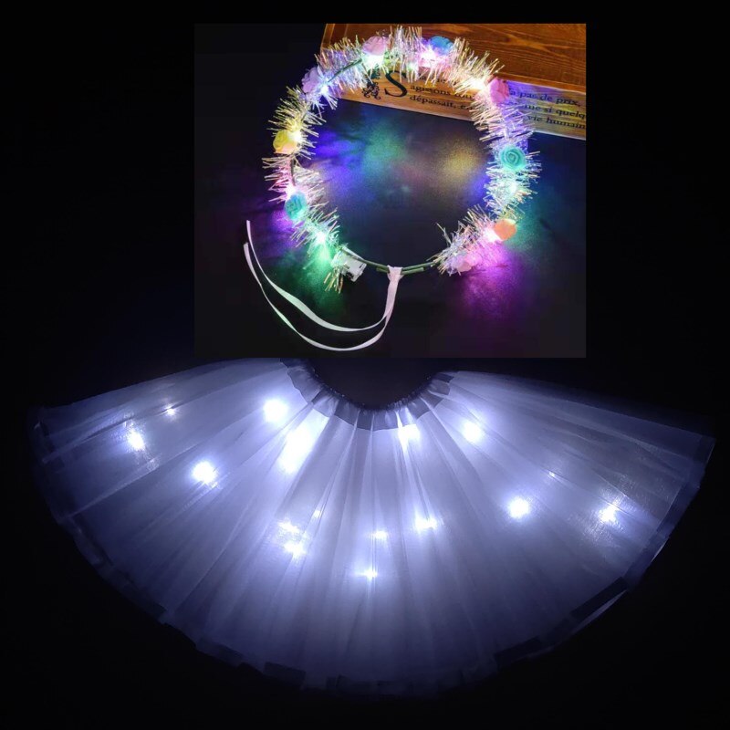 Light LED Girl Kids Clothes Tutu Skirt Princess Party Tutus Child Ballet Dance Christmas sky blue With garland: White