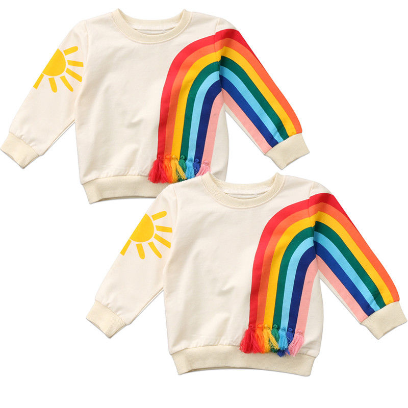 Pudcoco baby piger børn regnbue bomuld langærmet tøj bluse skjorte sweater sweatshirt cardigan 1-6y