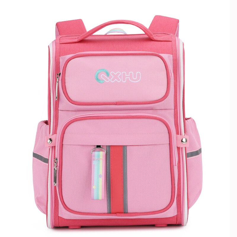 Grades 1-3-6 Collapsible Student Backpacks Children's Lightweight Cute Cartoons School Bag Kids Orthopedic School Backpack: Red Pink