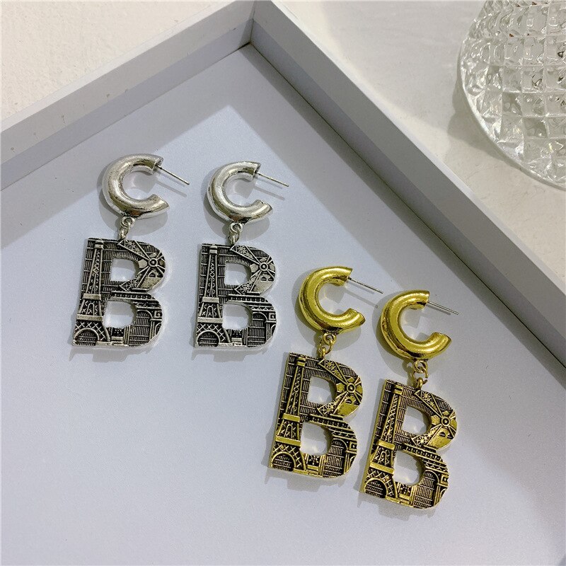 Nouvelles boucles d'oreilles en or, noms de l'alphabet, boucles d'oreilles, boucles d'oreilles longues en strass, bijoux conçus pour les femmes