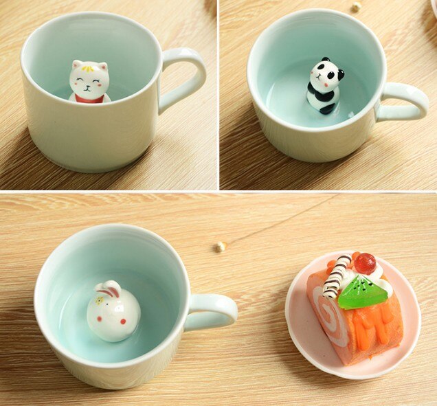Tasse en céramique mignonne avec un animal dedans de 220 ml,mug, café, lait, thé, , dessin animé, d&#39;anniversaire, nouveauté, nouvel arrivage
