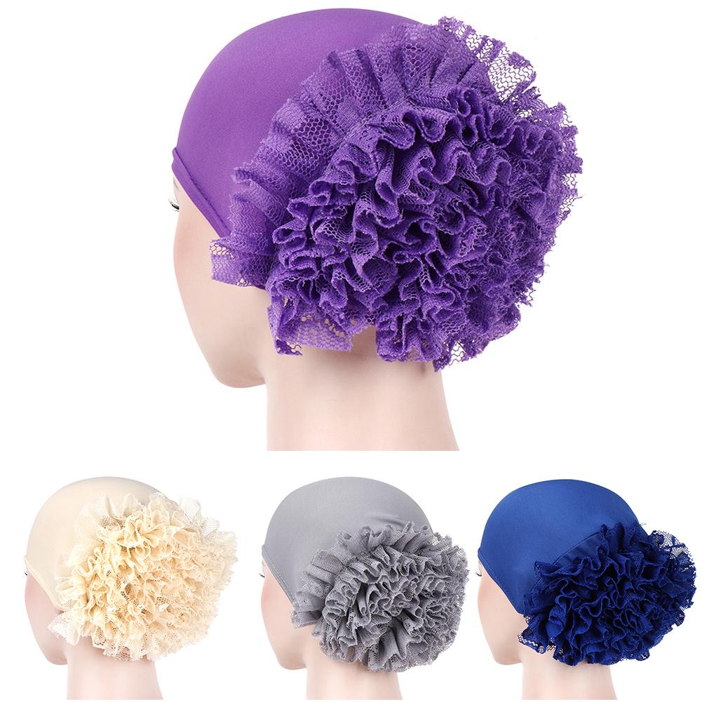 Enfärgad spetsblomma kvinnor muslimska hijab turban arabisk huvudsjal keps mössa mjuka huvudbonader som andas gör dig charmig!