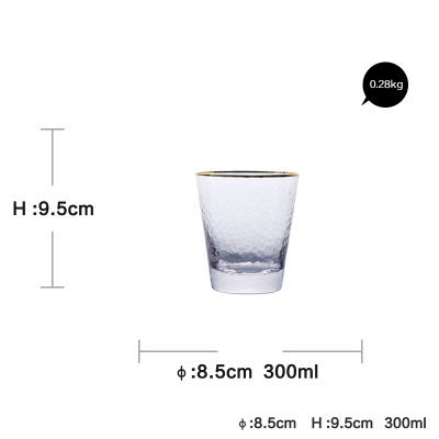 Ins gilt randen hamer cup, loodvrij kristalglas, koud drankje cup, vruchtensap glas cocktail glas gouden slanke cup voor sap: 1