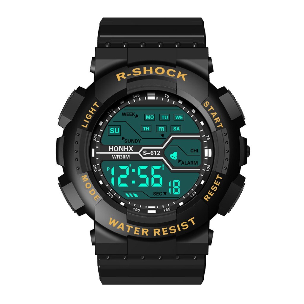 Imperméable à l'eau hommes garçon LCD chronomètre numérique Date caoutchouc Sport montre-bracelet haut de gamme montres à Quartz de luxe Relogio Masculino: Or