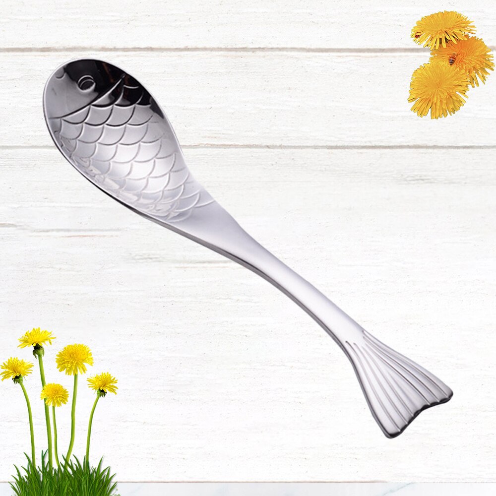 Fish Shape Soup Spoon Stainless Steel Spoon Stainless Steel Soup Ladle Fish Dinner Spoon (S)