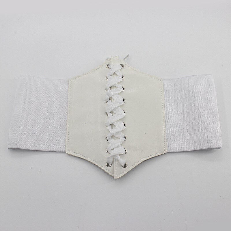 Corset cuero Pu ancho para adelgazamiento de cuerpo cinturones para mujer elástico cinturón a la cintura alto Cinto Sobretudo femenino Ceinture Femme Fajas: White