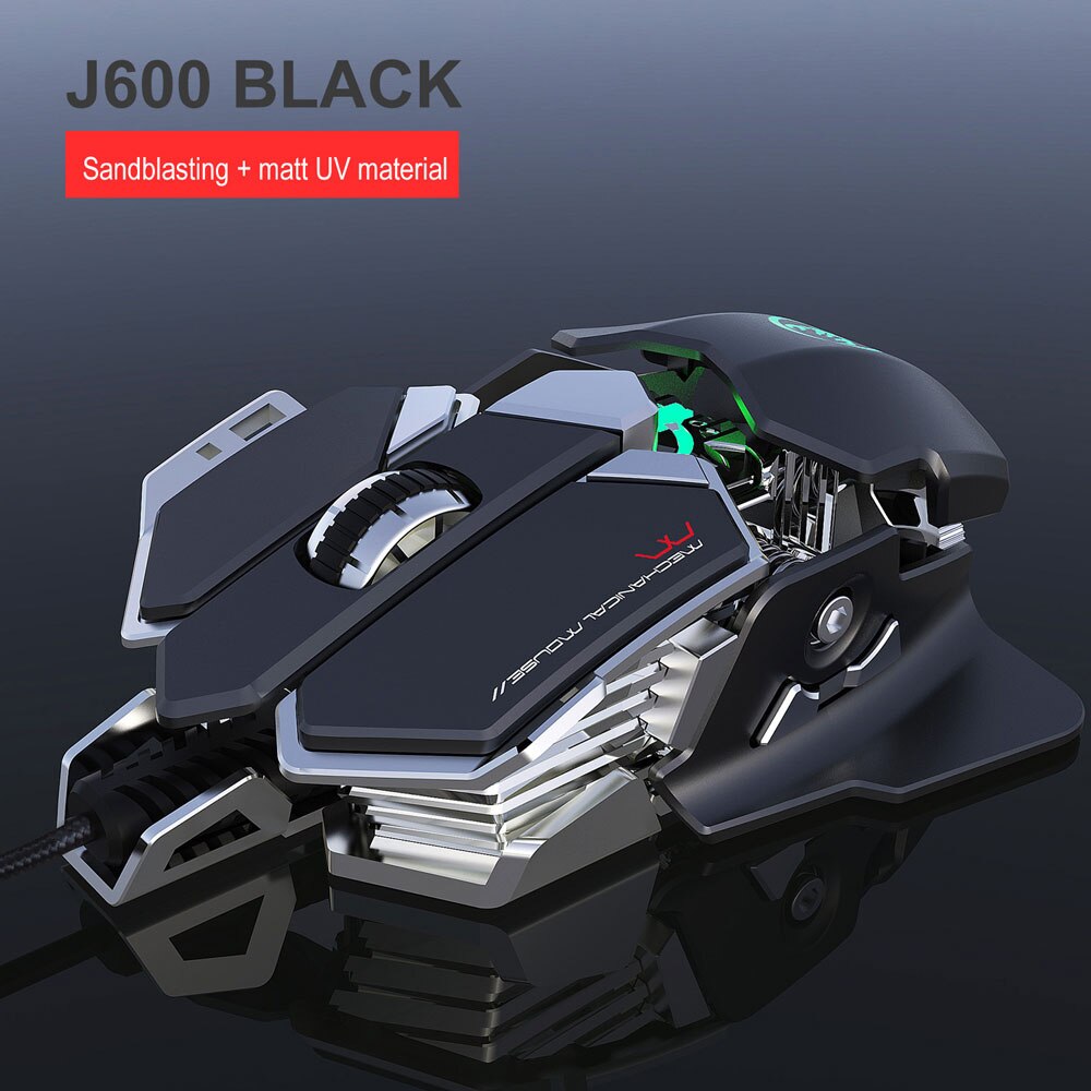 Gaming Mouse 9 Buttons 800-1600-6400 DPI USB Wired Computer Mouse Gamer With LED Backlight Mouse For PC Laptop: J600S Black