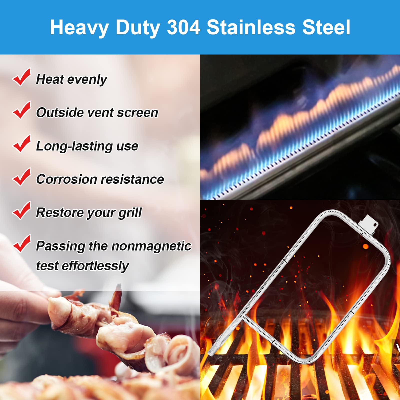 65032 grillbrændere til weber  q300/q3000/q320/q3200 gasgriller 304 grillbrænderrørsæt i rustfrit stål, erstatning for 60036