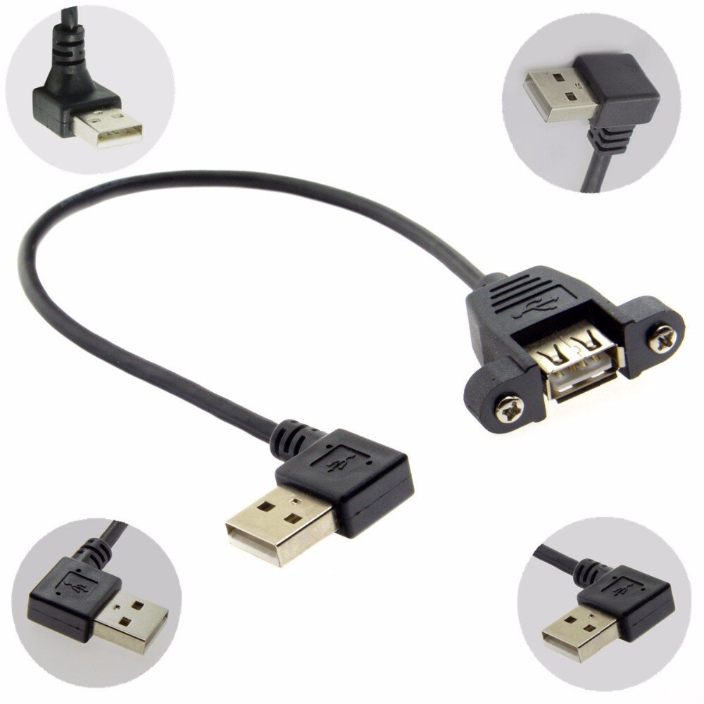 Haakse 90 graden USB2.0 Man-vrouw Extension mini USB 2.0 Kabel 25cm Met Panel Mount Gat