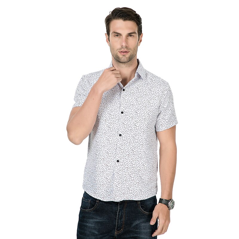 Men's Summer Shirts Mens Print Short Sleeve Shirts Casual Slim Business Good Cotton Comfortable Shirts Size 3XL