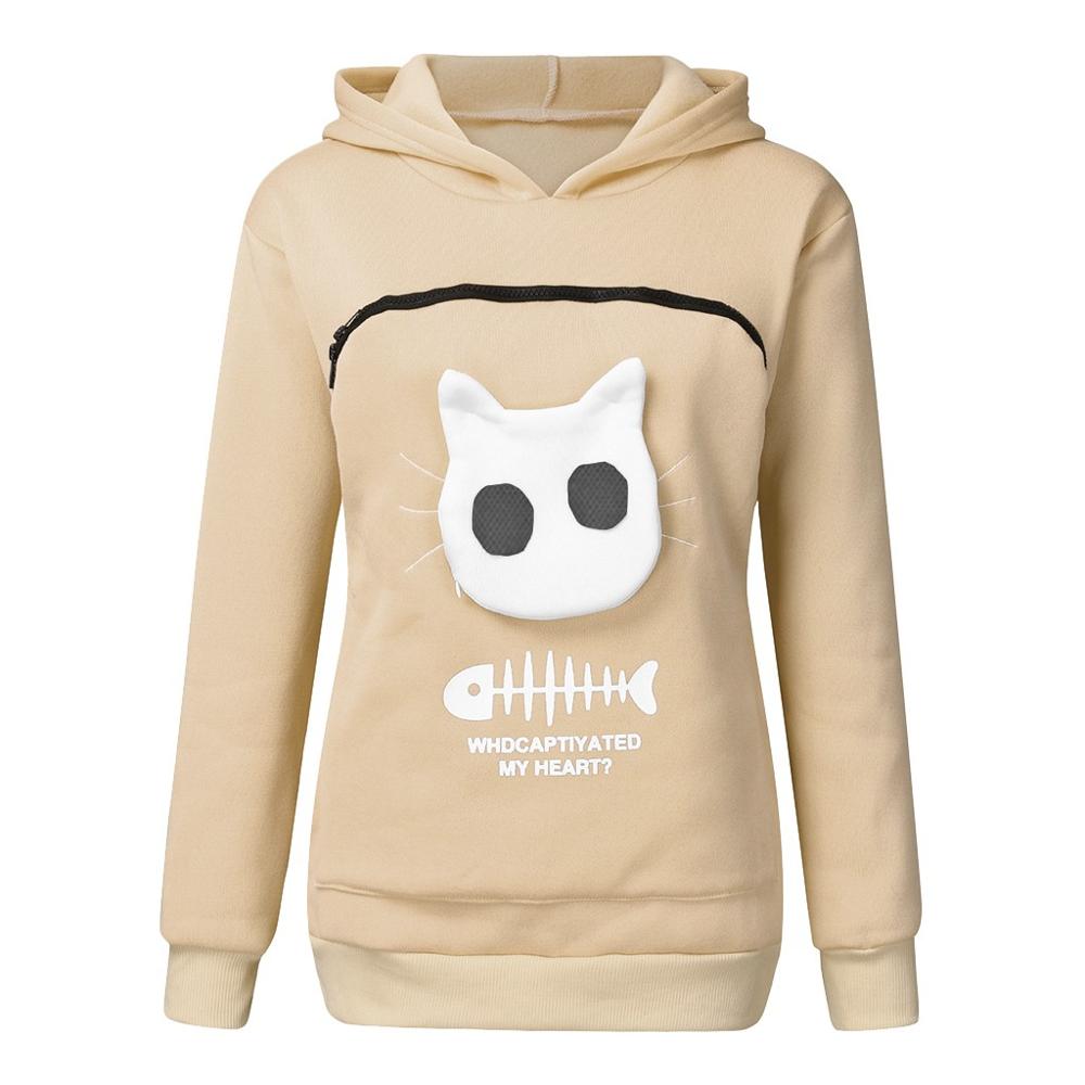 Herbst Winter Frauen Hoodies Sweatshirt Tier Pouch Haube Tops Tragen Katze Atmungsaktive Pullover Bluse Plus Größe * 0213