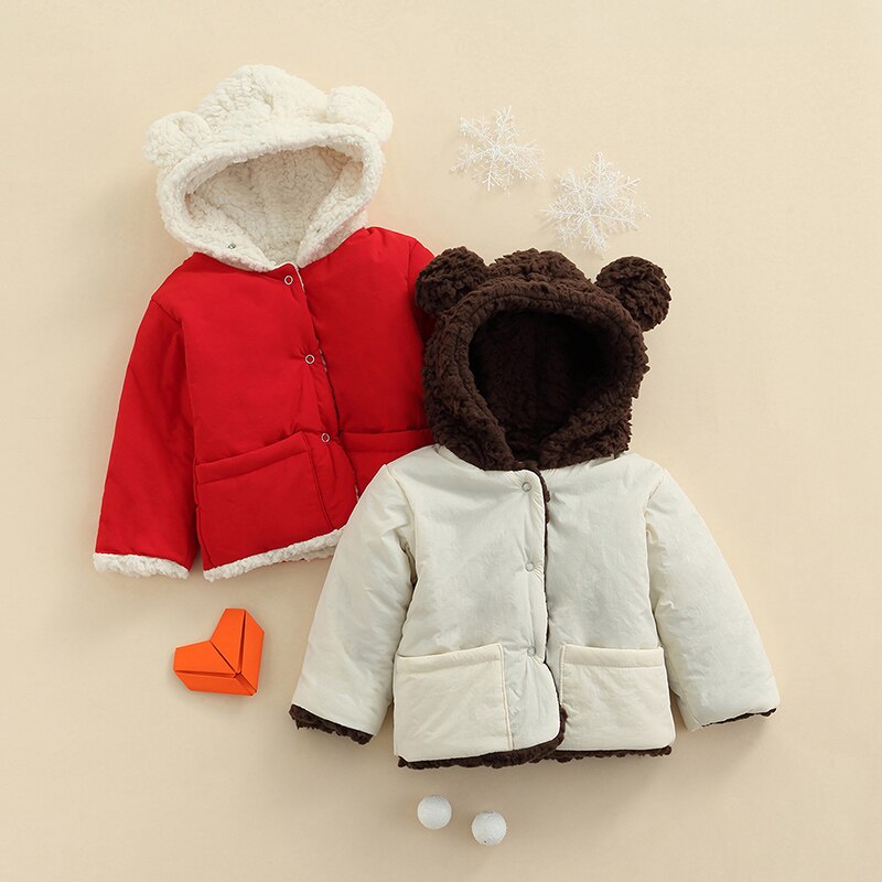 Winter Kids Meisjes Jongens Thicken Jassen Peuter Baby Katoen Kleine Beer Versier Hooded Bovenkleding Zuigeling Kinderen Jassen Kleding