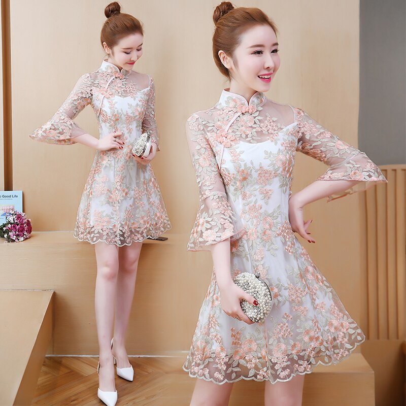 Robe qipao traditionnelle chinoise en dentelle, robe orientale courte rétro, nouveauté, qipao,